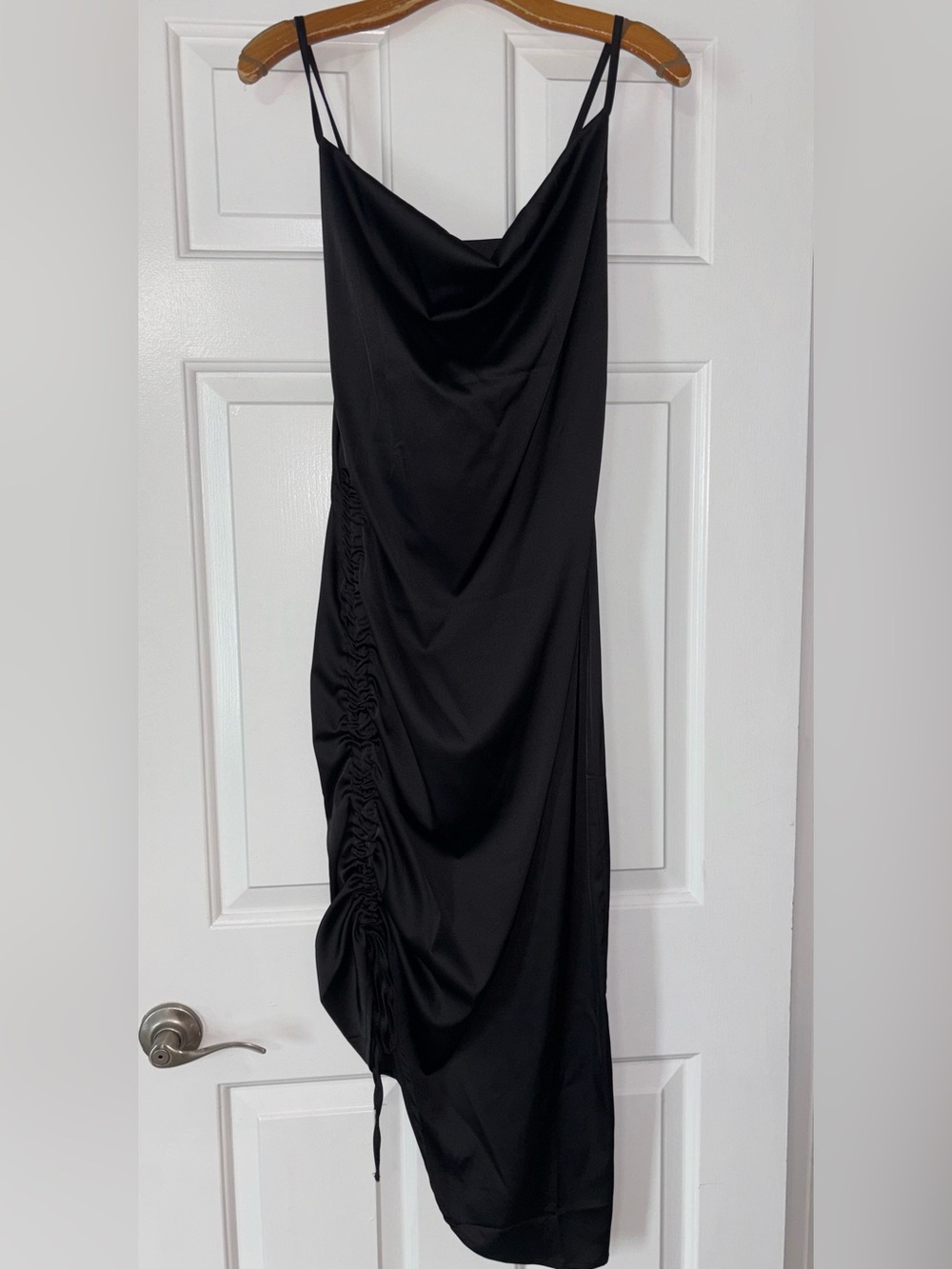 Black Ruched Cowl Neck Midi Dress
